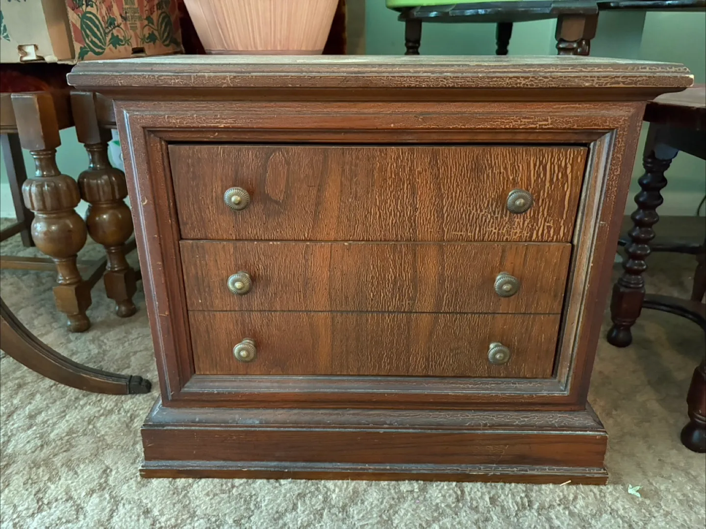 Vintage Wood 3-Drawer Nightstand thumbnail