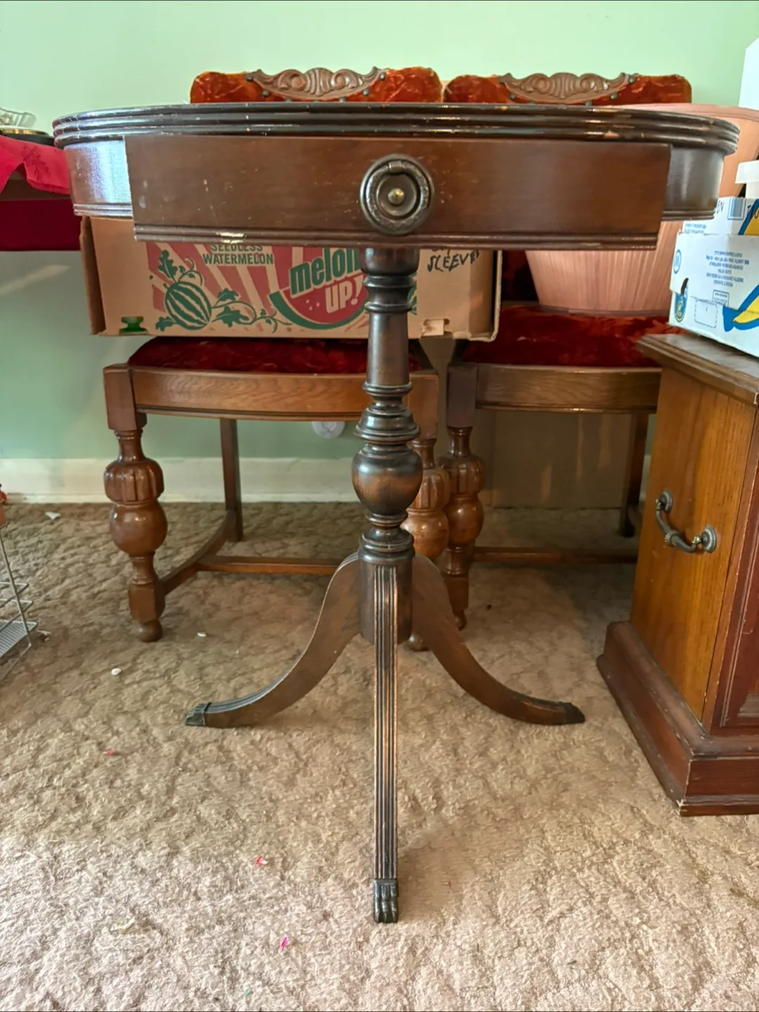 Antique Wooden Side Table with Drawer thumbnail