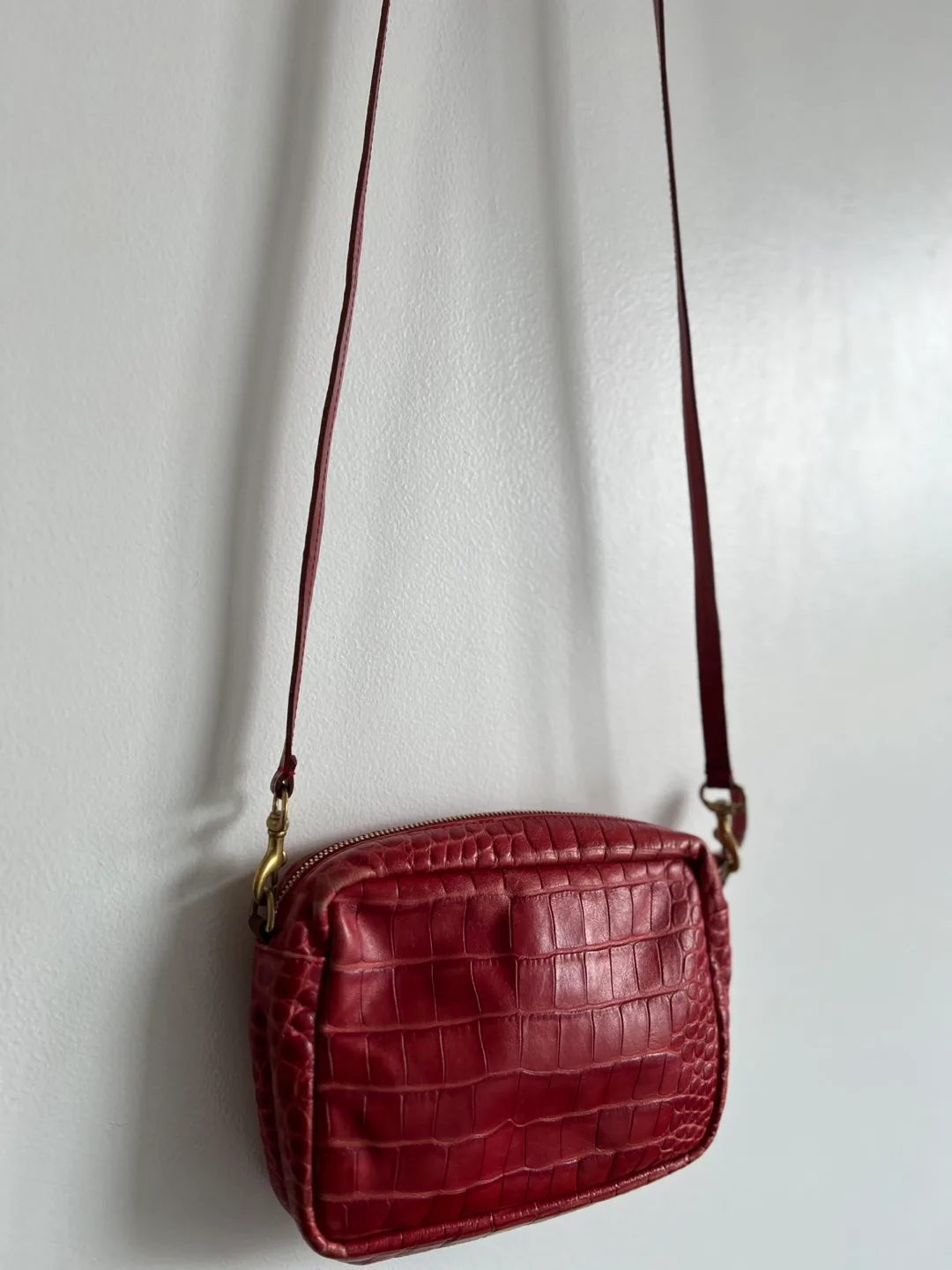 Clare V Midi Red Embossed Leather Crossbody Bag thumbnail