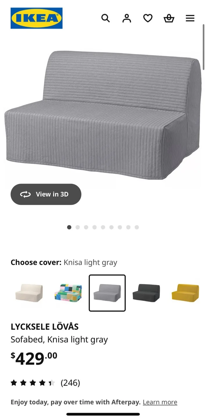 IKEA LYCKSELE LÖVÅS Sofa Bed - Knisa Light Gray image indicator(3)