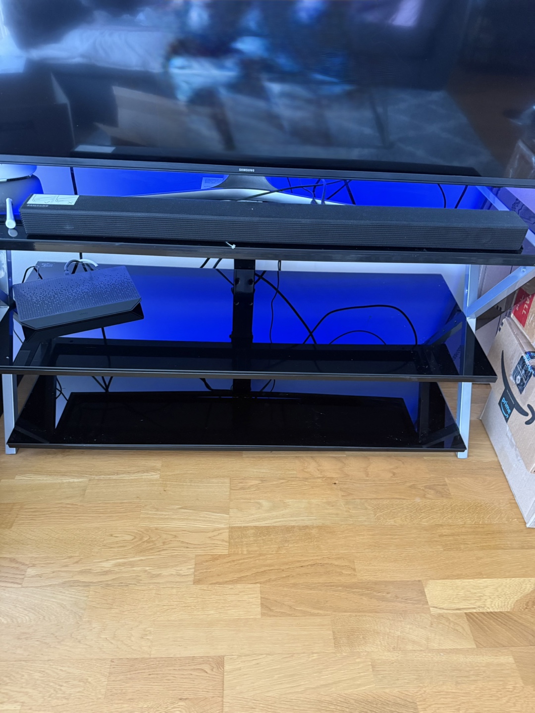 Black Glass & Metal TV Stand - photo 2