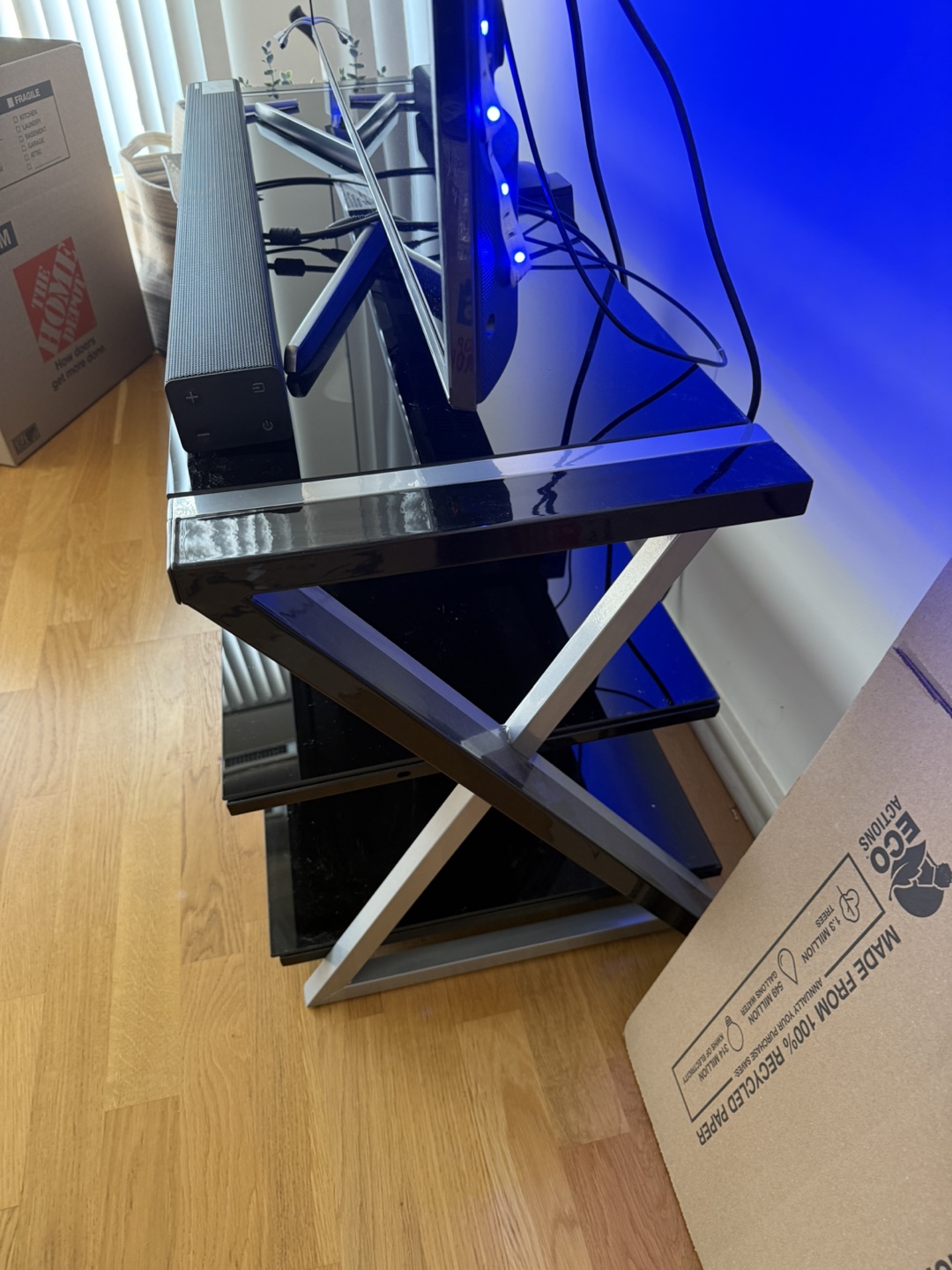 Black Glass & Metal TV Stand