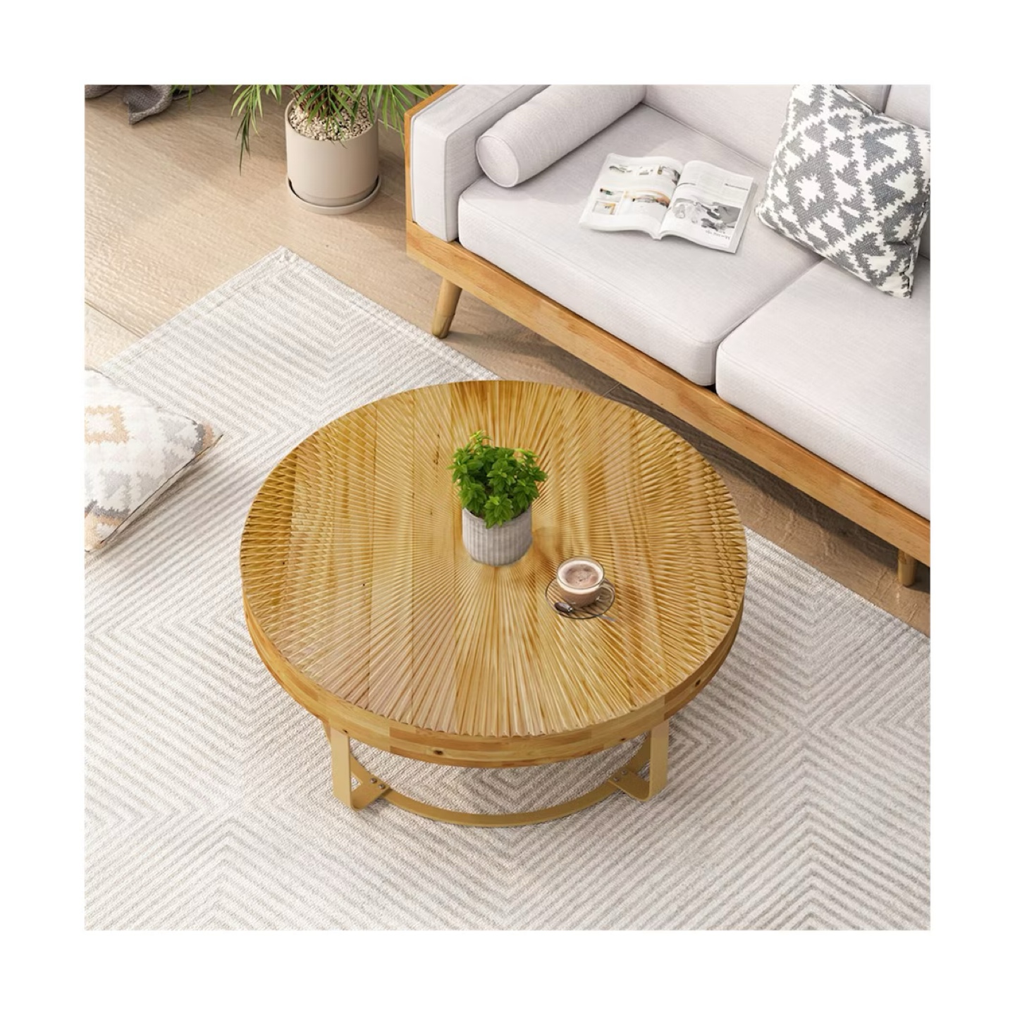 Center Tables, Modern Round Coffee Table Wooden