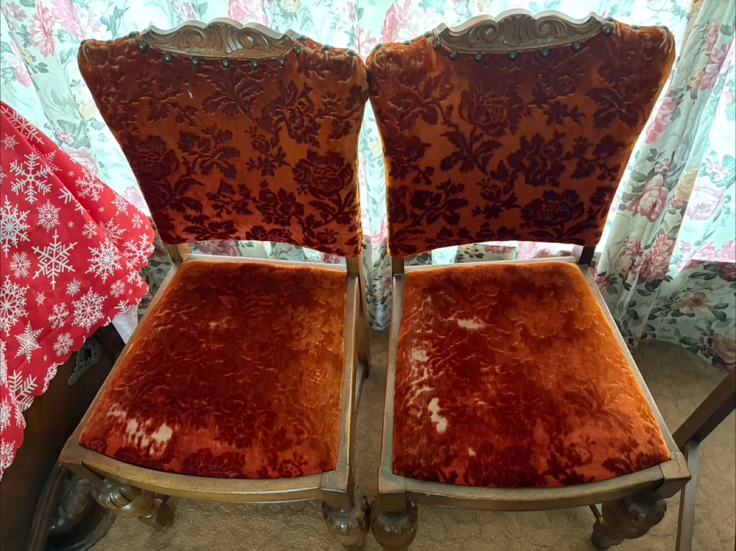 Antique Floral Velvet Chairs thumbnail