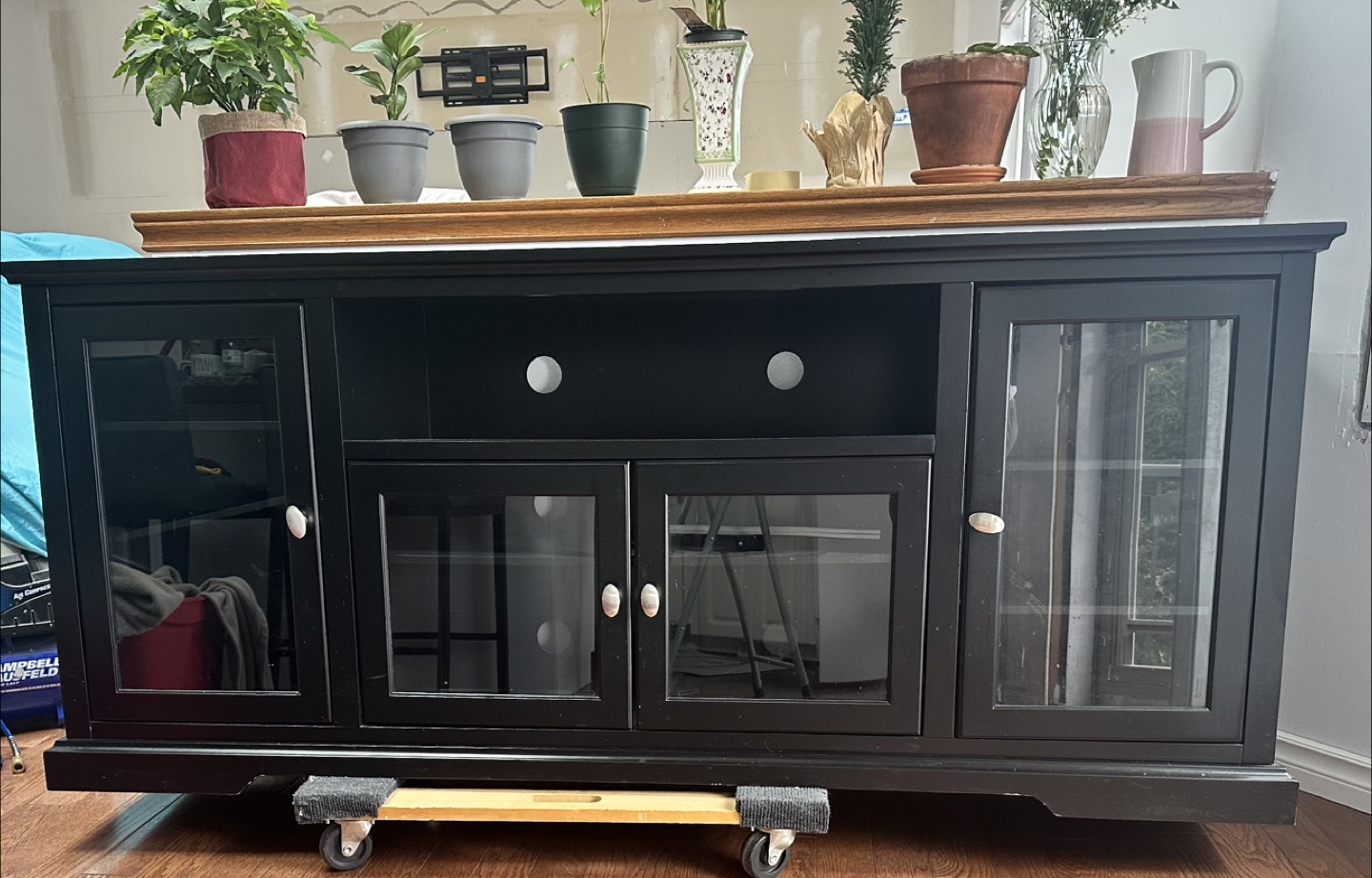 Black TV Stand with Glass Doors