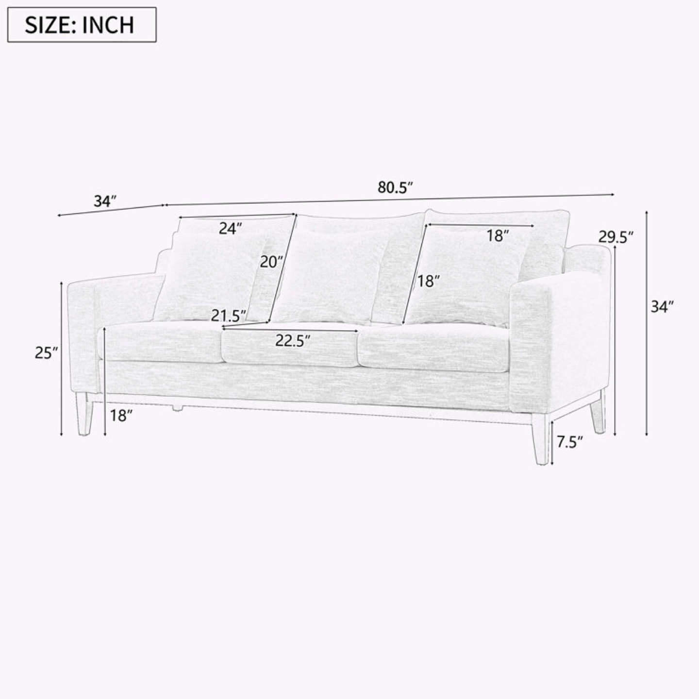 Beige 80" Square Arm Sofa - photo 4
