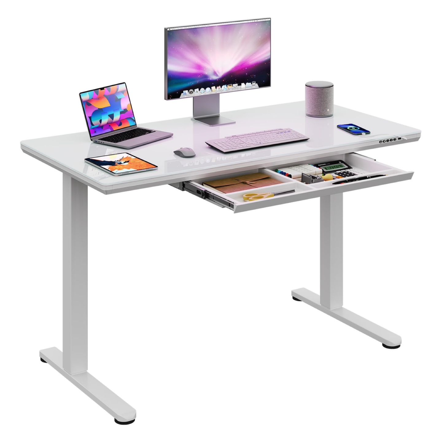 DEVAISE Standing Desk with Drawers, Whole-Piece Glass