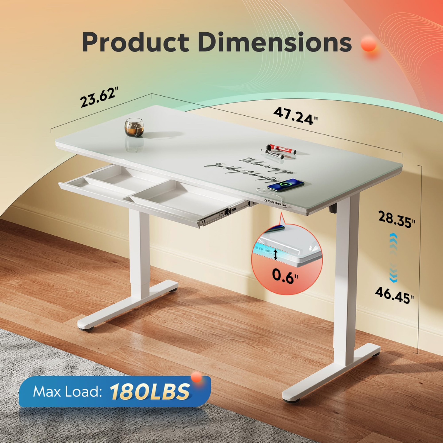 DEVAISE Standing Desk with Drawers, Whole-Piece Glass - photo 2