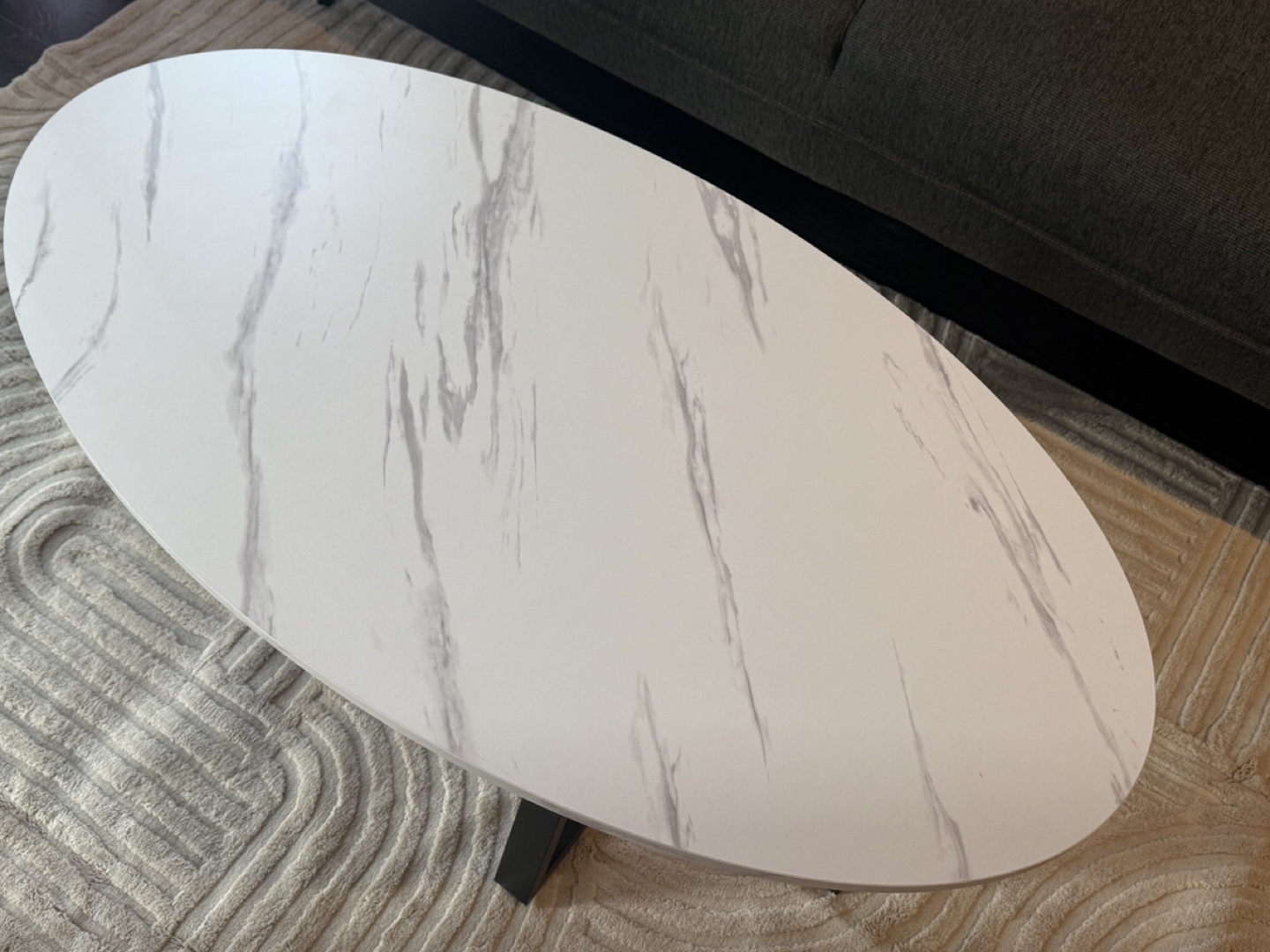 white faux marble oval coffee table - photo 2