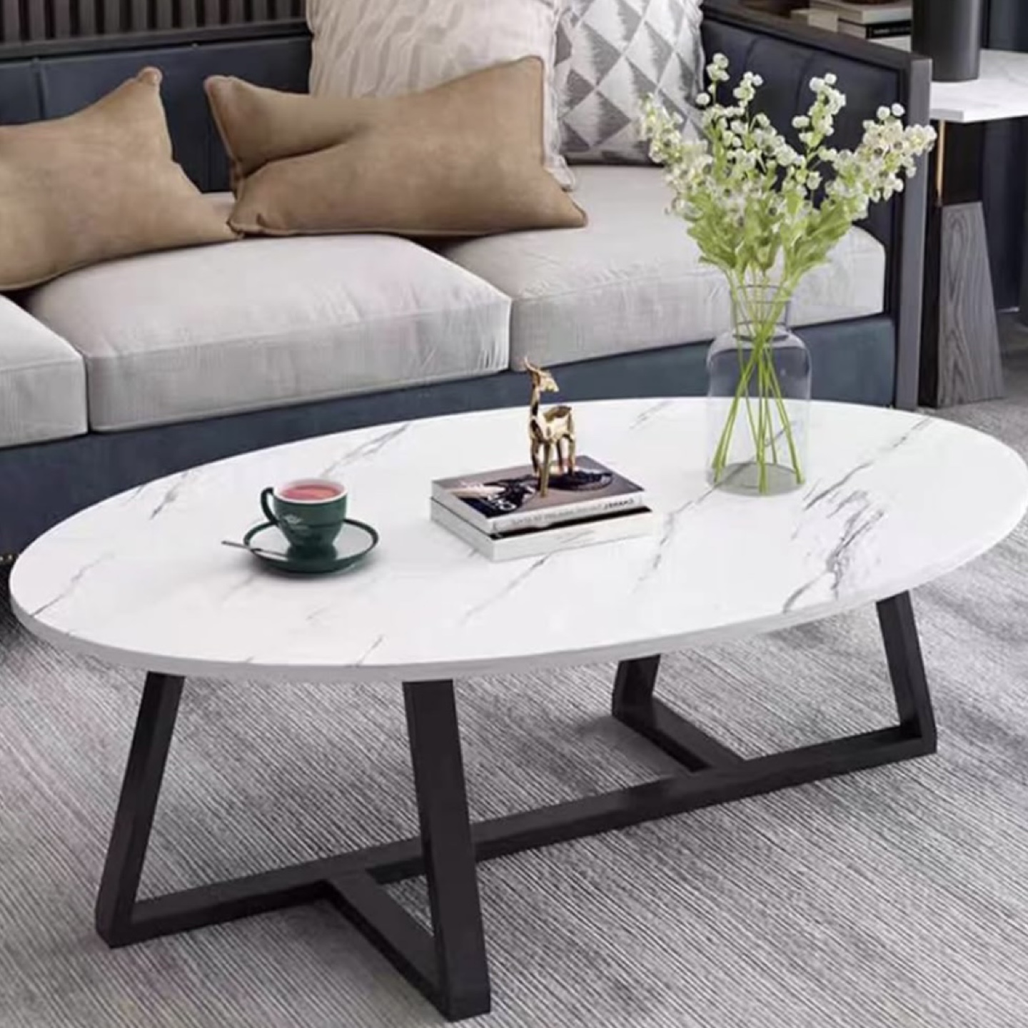 white faux marble oval coffee table - photo 4