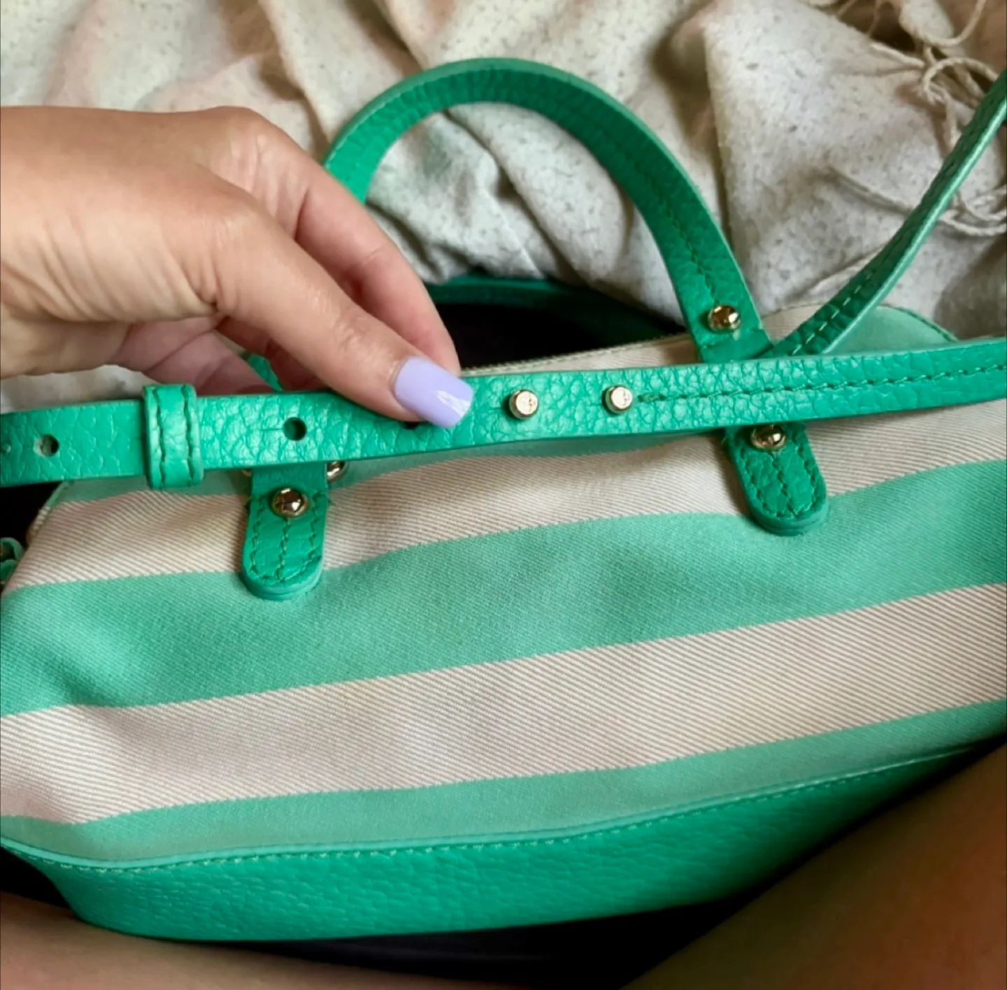 Kate Spade Satchel Bag - Green & White image indicator(8)