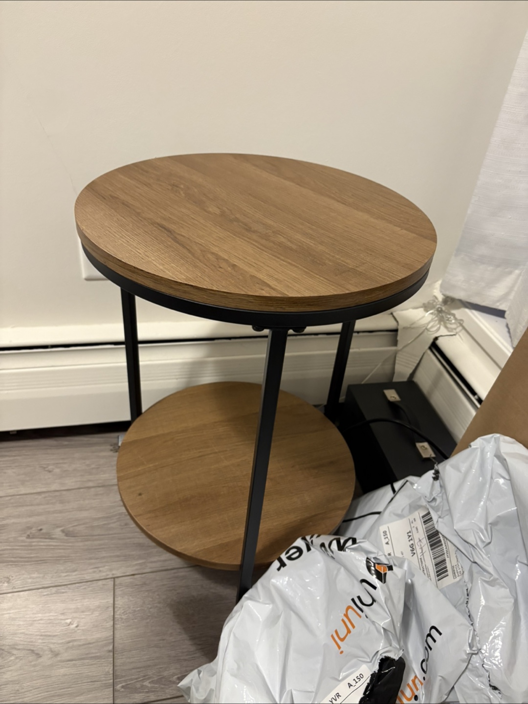 Round Wood Side Table with Metal Frame