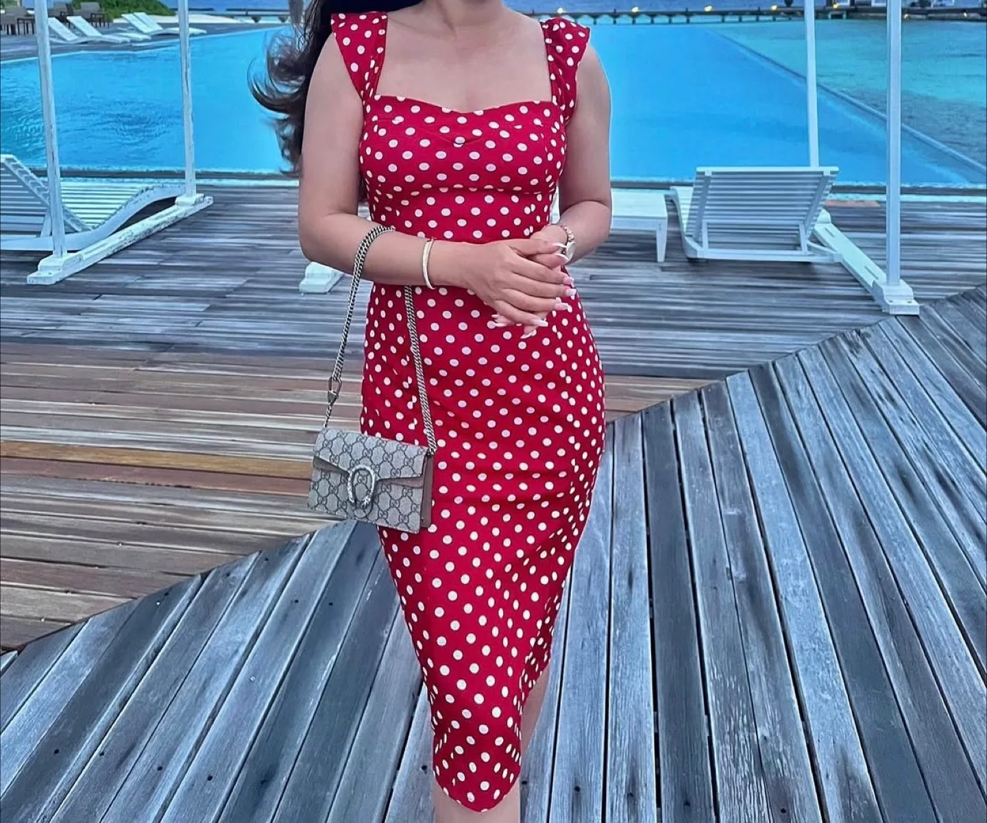 Red Polka Dot Midi Dress thumbnail