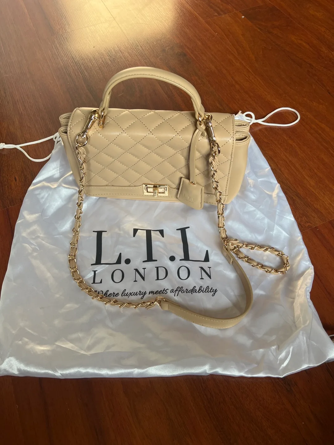 LTL London Quilted Beige Handbag thumbnail