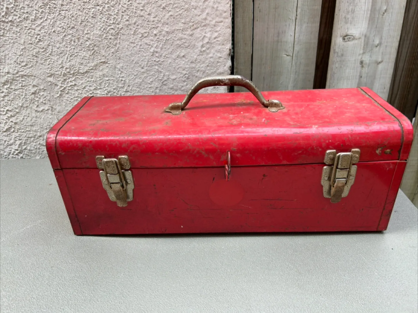 $20  Red metal Steel Toolbox 19.5 inch wide vintage old thumbnail
