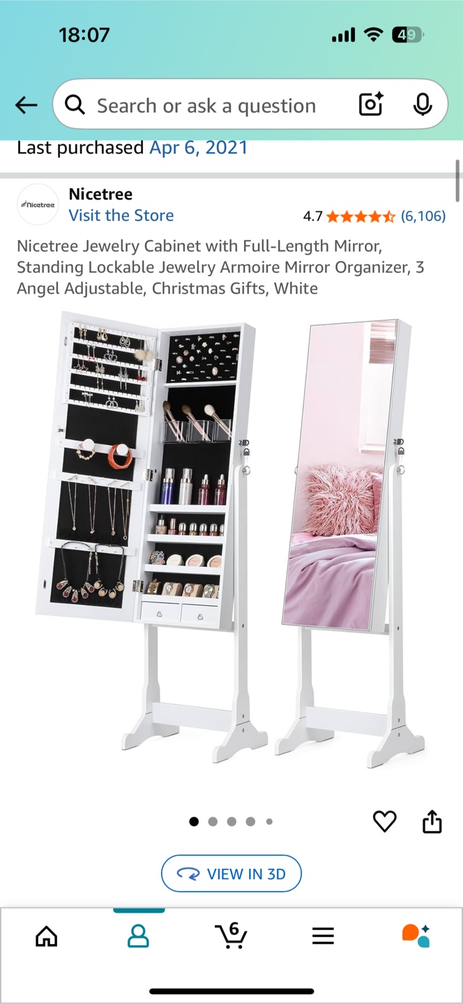 Nicetree Jewelry Cabinet with Full-Length Mirror