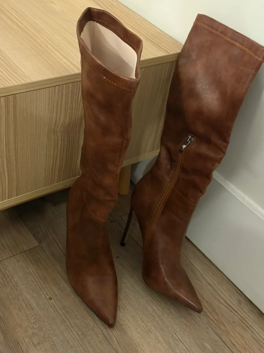 Brown Knee High Heel Boots