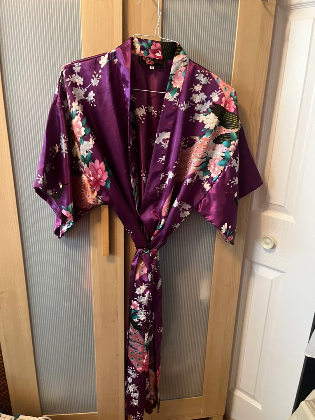 Purple Floral and Peacocks design Kimono - Size M thumbnail