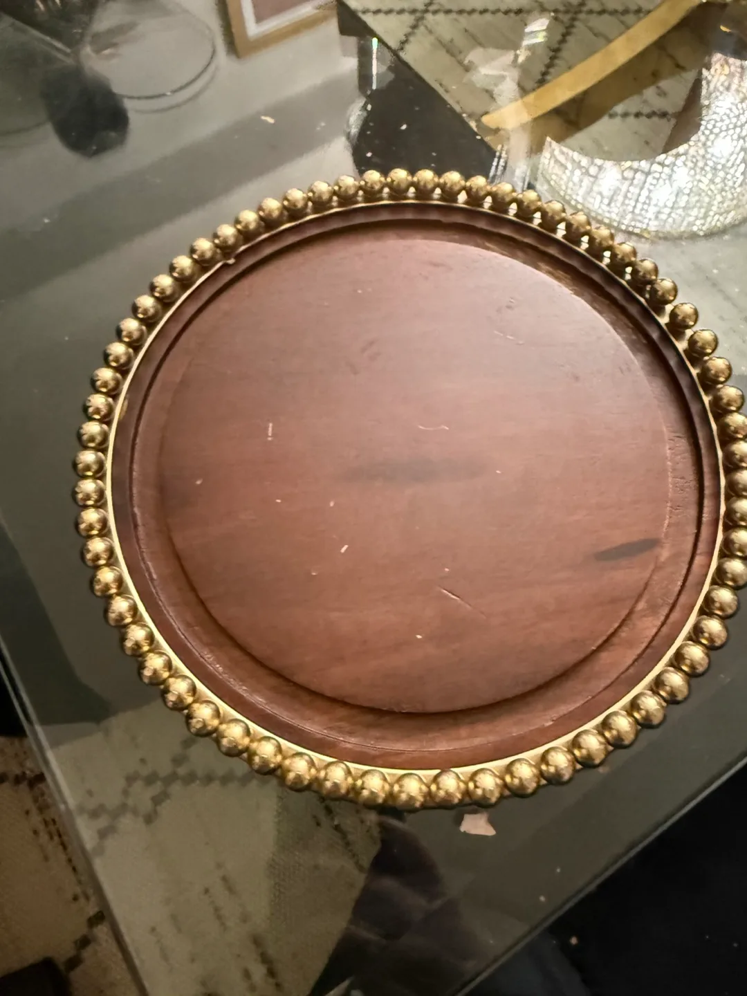 Round Wooden & Gold Beaded Tray thumbnail