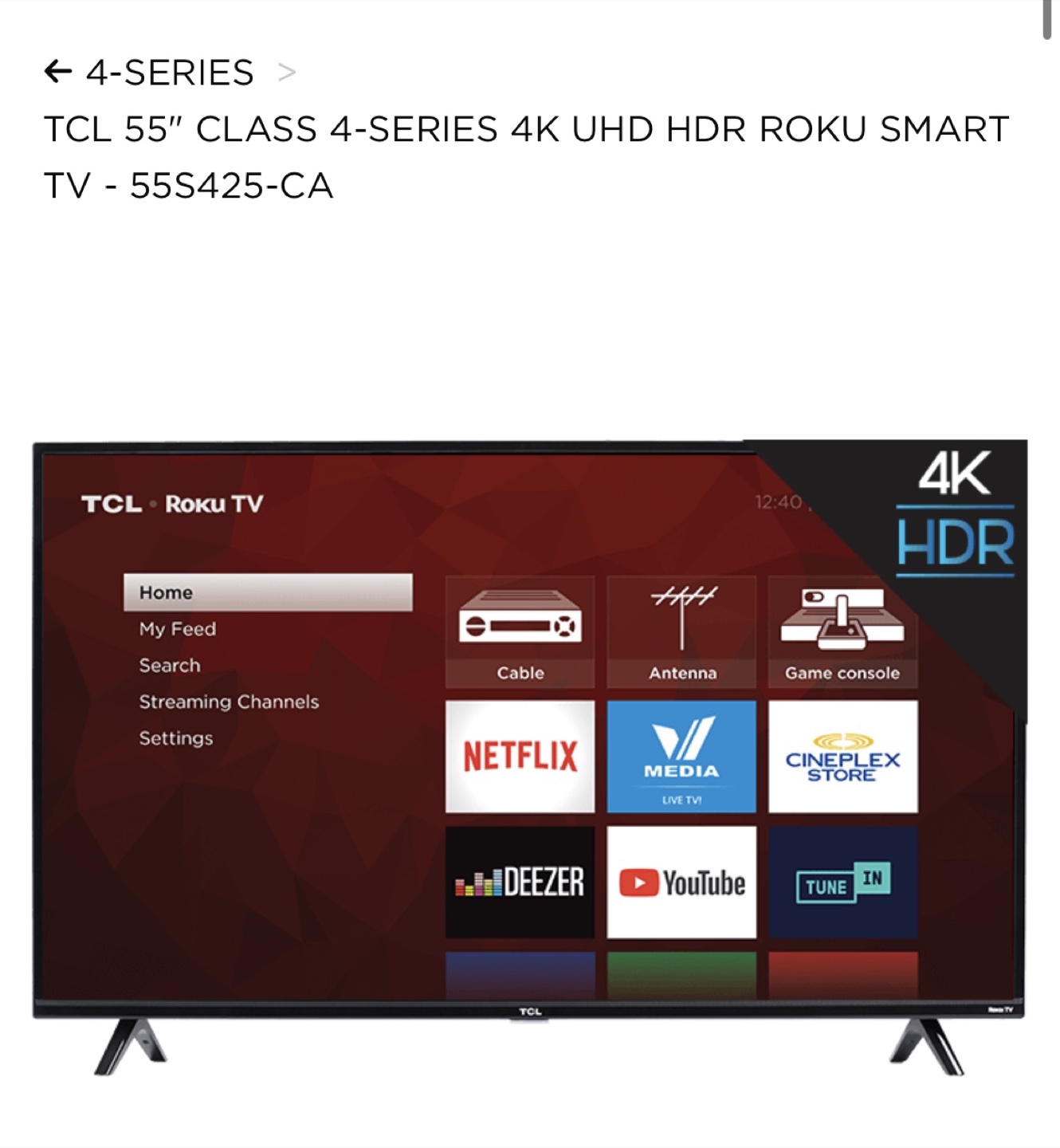 TCL 55" CLASS 4-SERIES 4K UHD HDR ROKU SMART TV - 55S425-CA