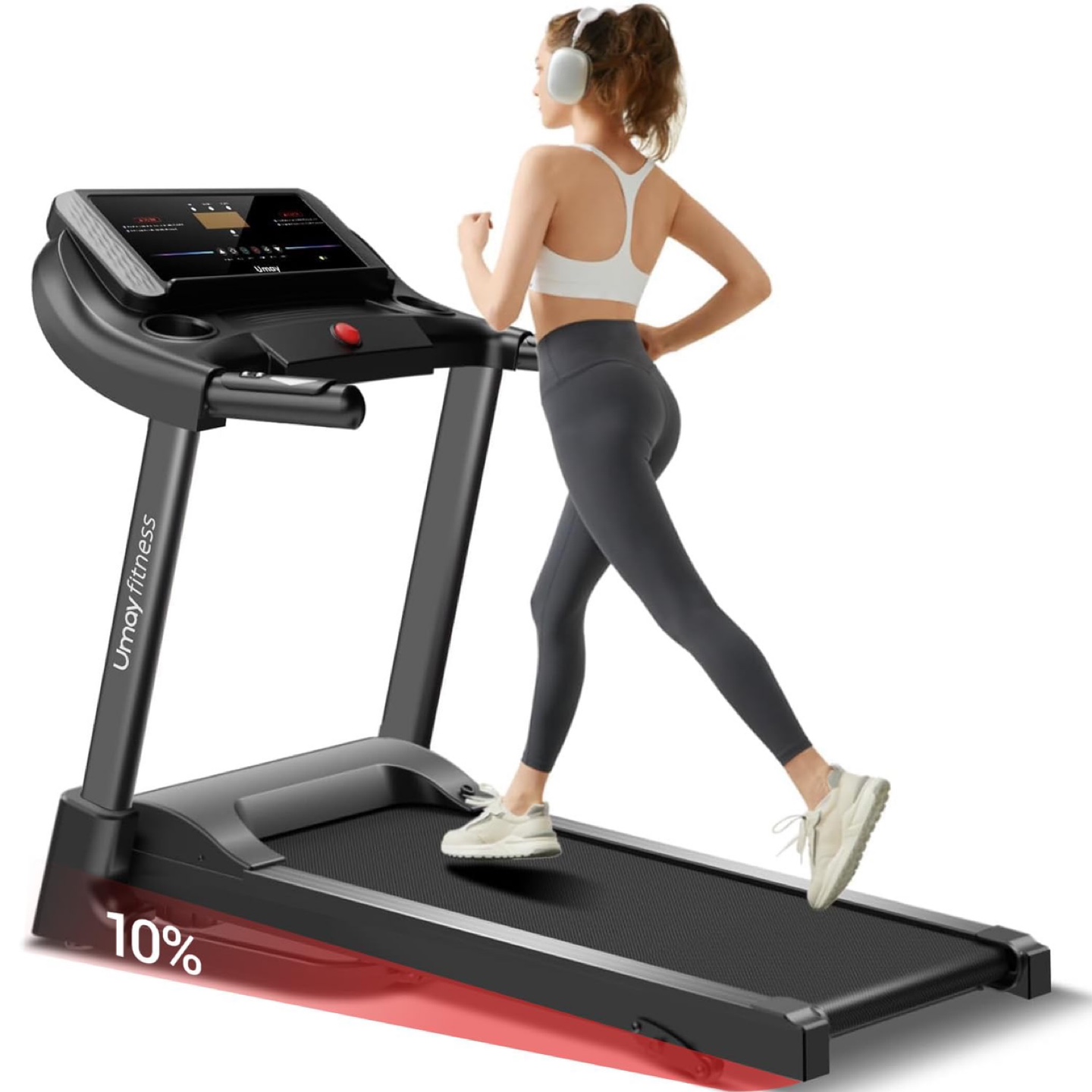 UMAY Fitness Treadmill with 3-Level Incline, Auto Folding
