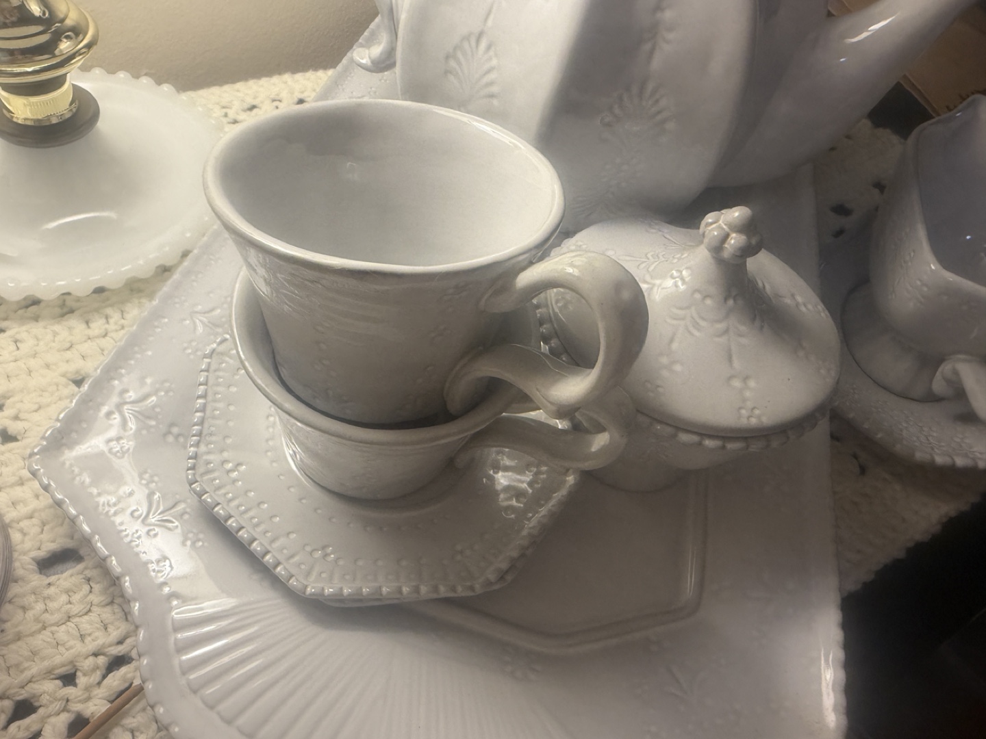 Anthropologie Gray Ceramic Tea Set with matching dishes set - photo 3