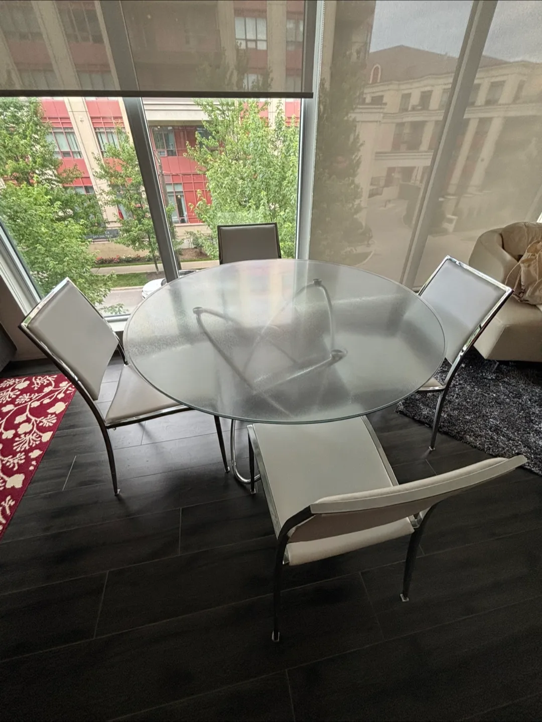 Round Glass Top Dining Table + 4 Chairs thumbnail