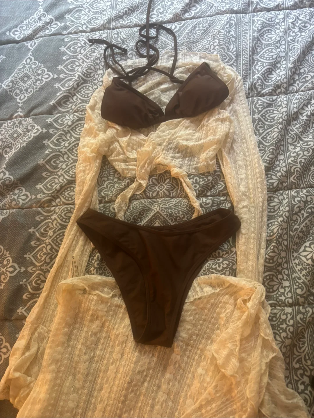 Brown 3-Piece Swimsuit Set