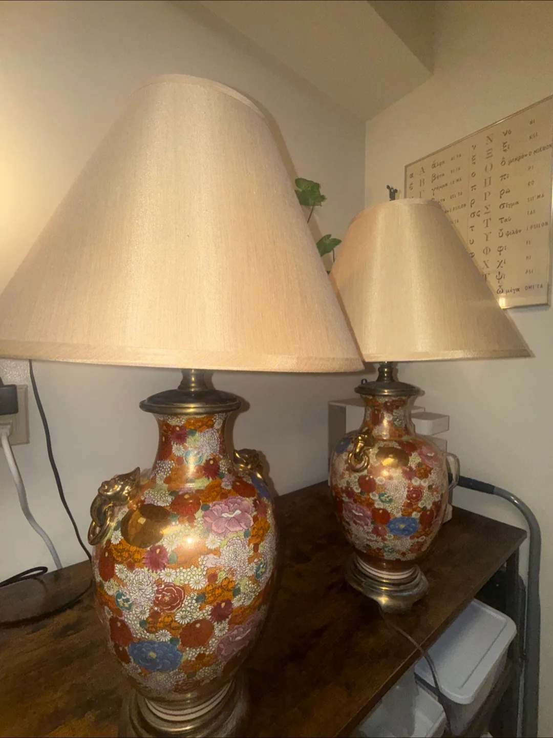 Vintage Hand Painted Asian Floral Table Lamps image indicator(2)