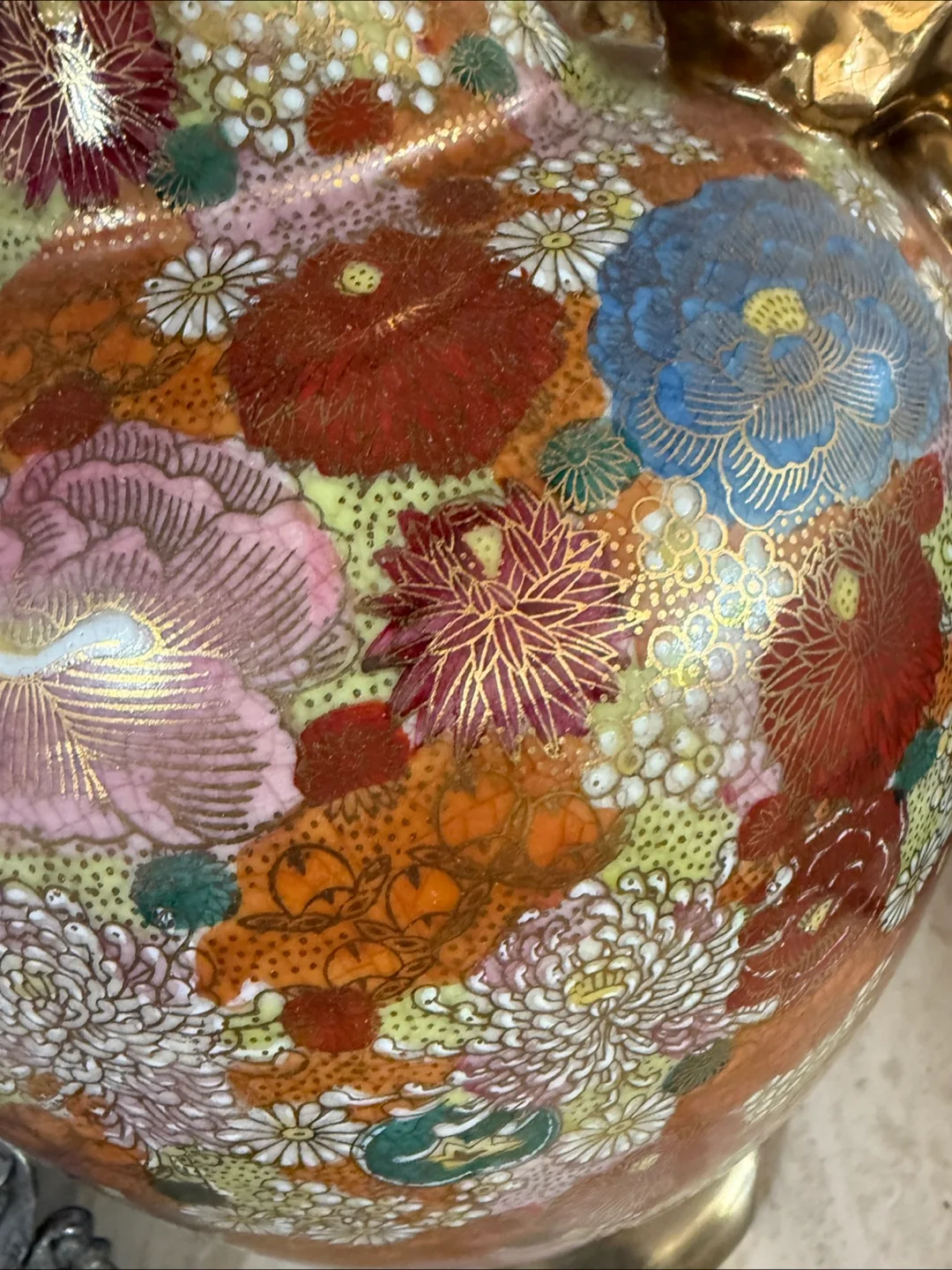 Vintage Hand Painted Asian Floral Table Lamps image indicator(7)