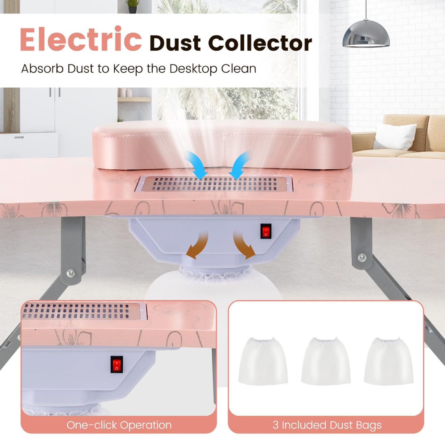 Giantex Manicure Nail Table, Portable Electric Dust Collector - photo 2