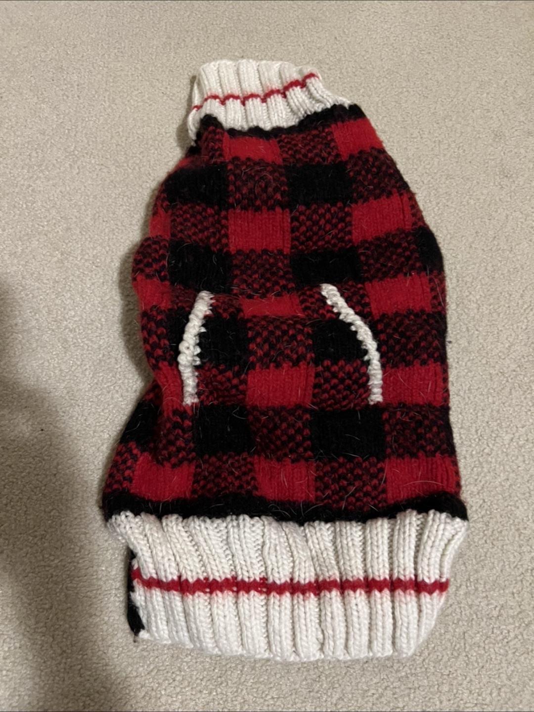 Red & Black Plaid wool Dog Sweater.  Size M
