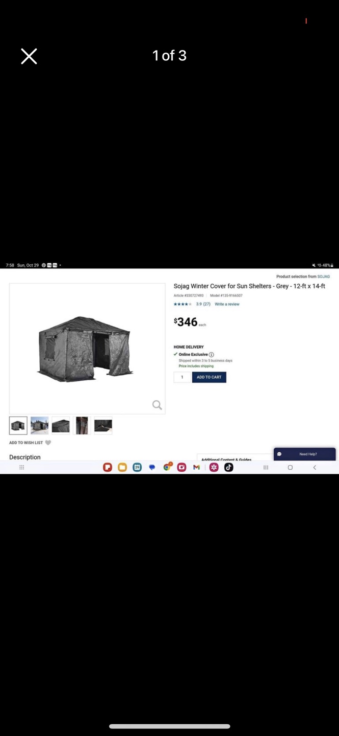 Sojag Winter Cover for Sun Shelters - Grey - 12-ft x 14-ft - photo 5