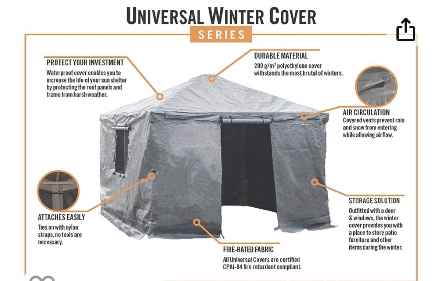 Sojag Winter Cover for Sun Shelters - Grey - 12-ft x 14-ft
