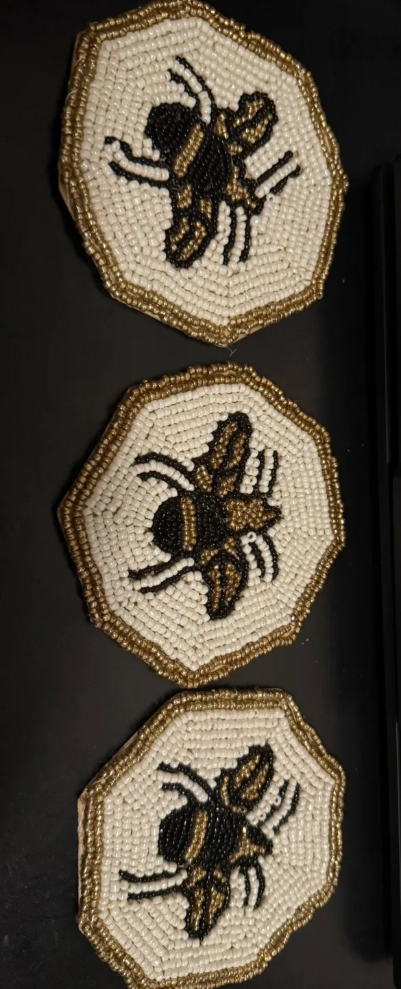 Handmade Beaded Bee Coasters (Set of 3) thumbnail