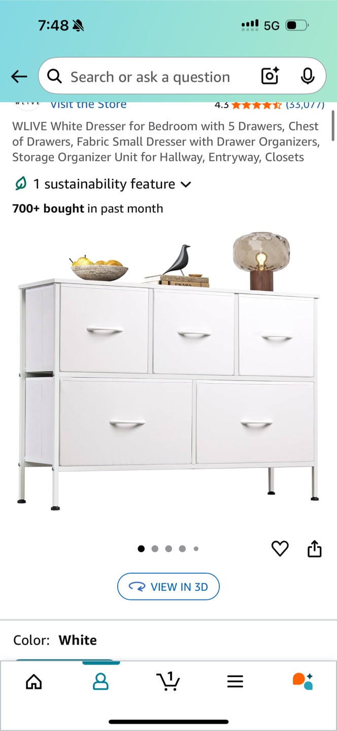 WLIVE White 5-Drawer Dresser