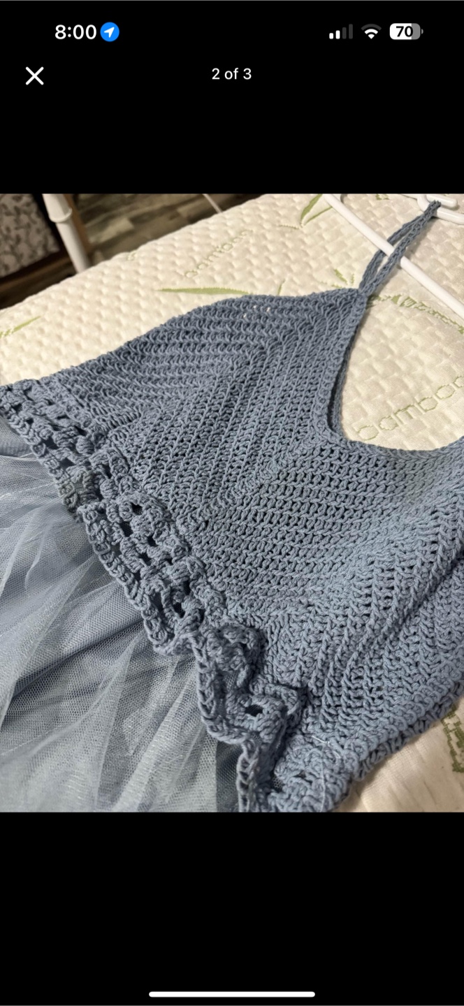 Handmade Crochet Top Tulle Dress - Blue - photo 2