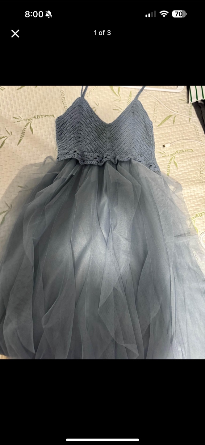 Handmade Crochet Top Tulle Dress - Blue