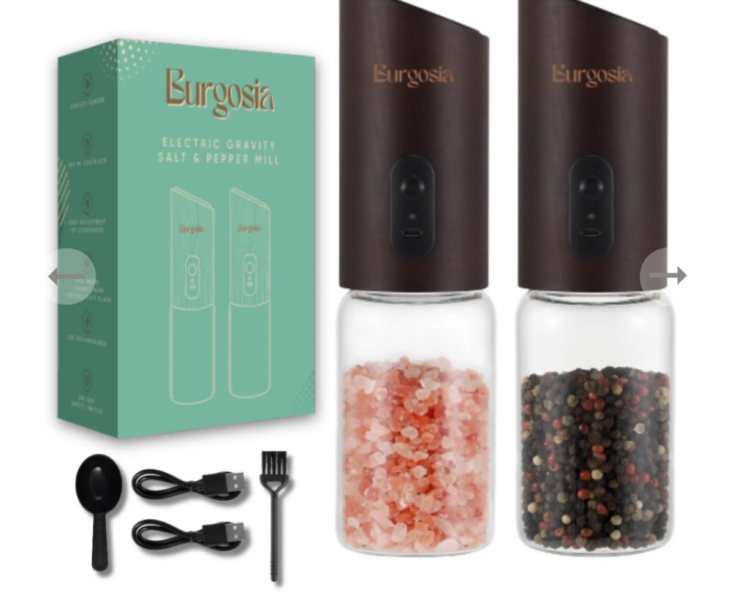 Burgosia Electric Gravity Salt & Pepper Mill Set - New