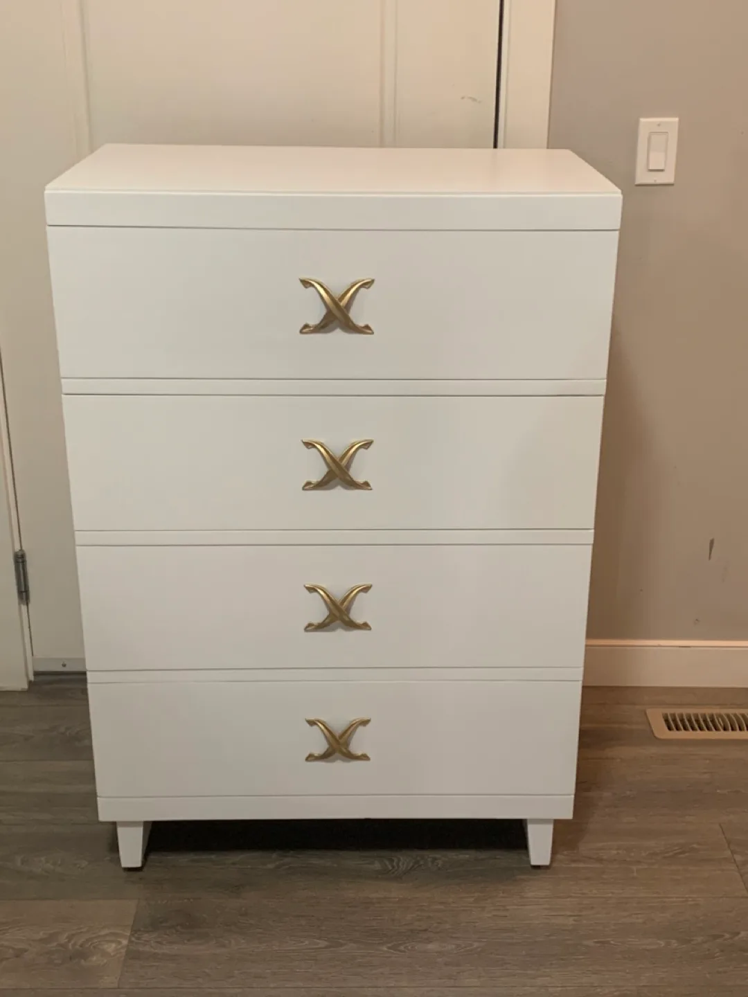 White 4-Drawer Dresser with Gold Accents thumbnail