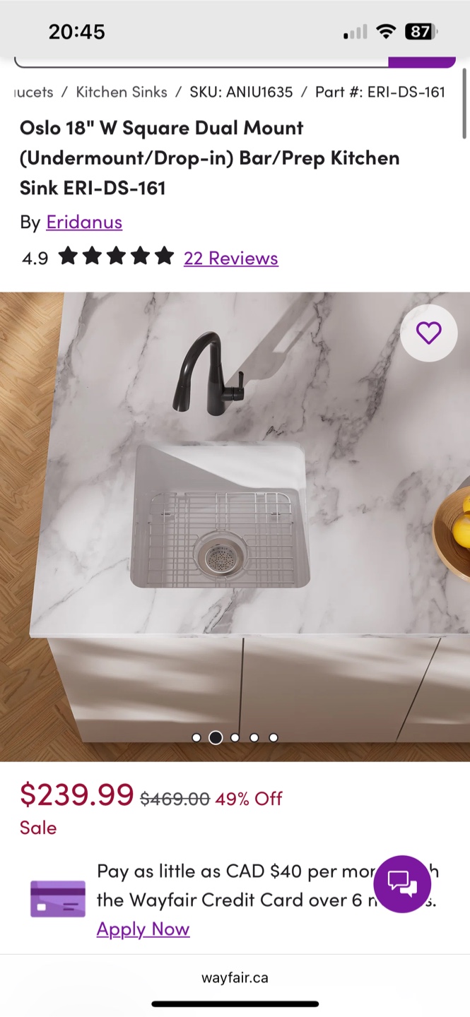 Eridanus Oslo 18" Kitchen Sink - NEW in Box!