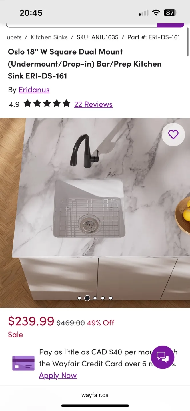 Eridanus Oslo 18" Kitchen Sink - NEW in Box! thumbnail