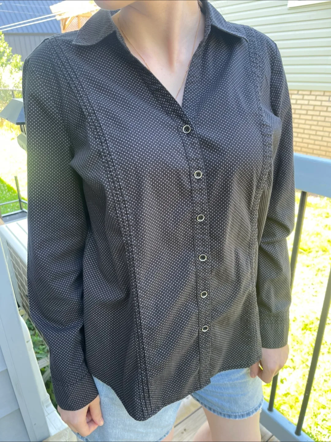 Reitmans Petites Black Polka Dot Blouse - Size 14P thumbnail