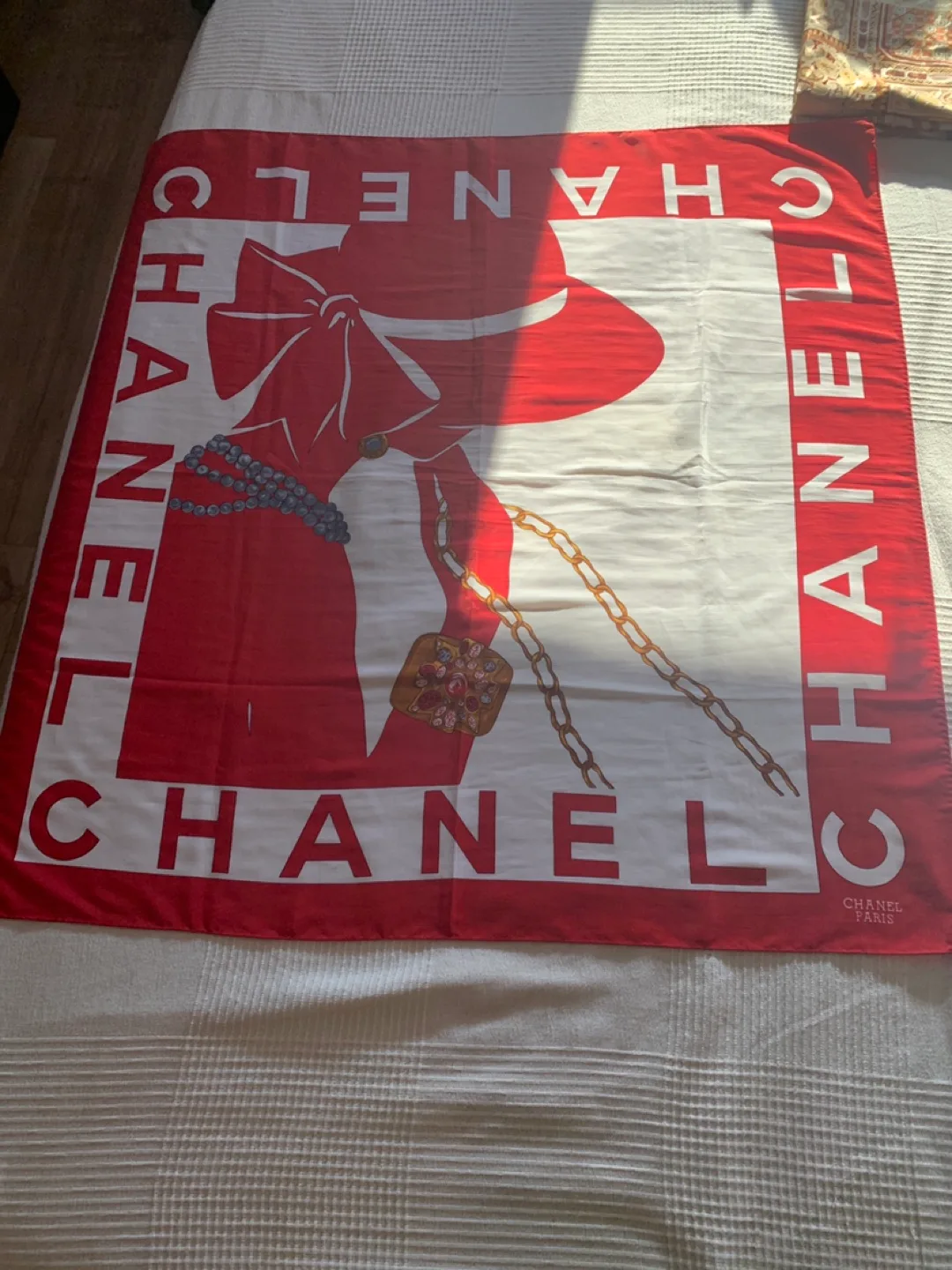 Vintage Chanel Silk Scarf - Red & White image indicator(4)