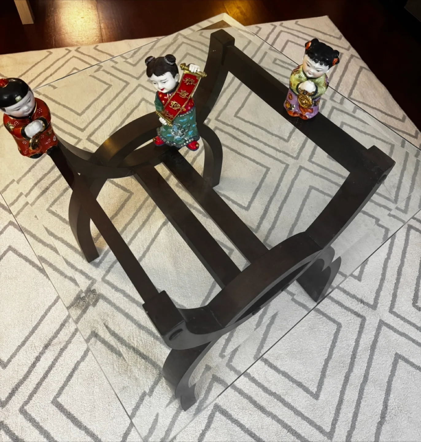Glass Top Coffee Table with Dark Wood Base thumbnail