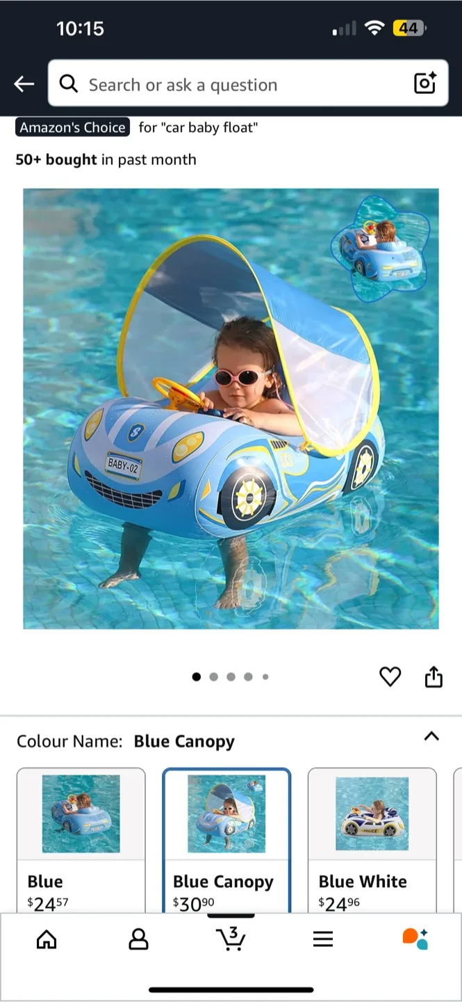 BNIB Baby Car Pool Float with Canopy, Blue 🧡 thumbnail
