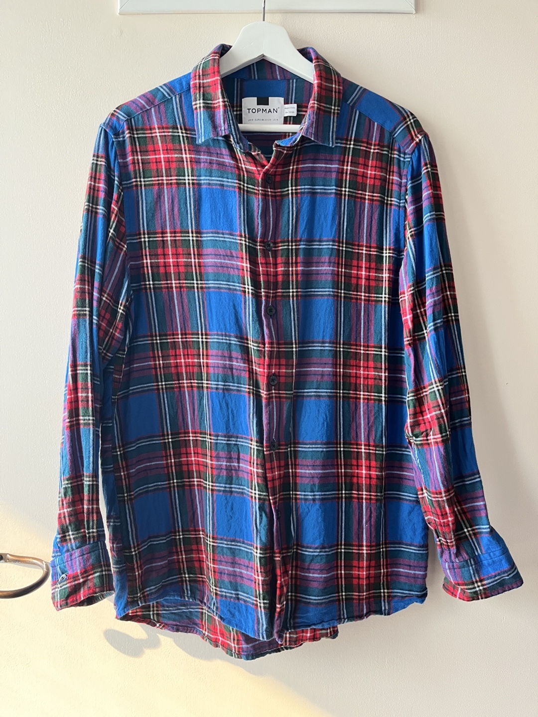 Topman Blue & Red Plaid Flannel Shirt - Size M