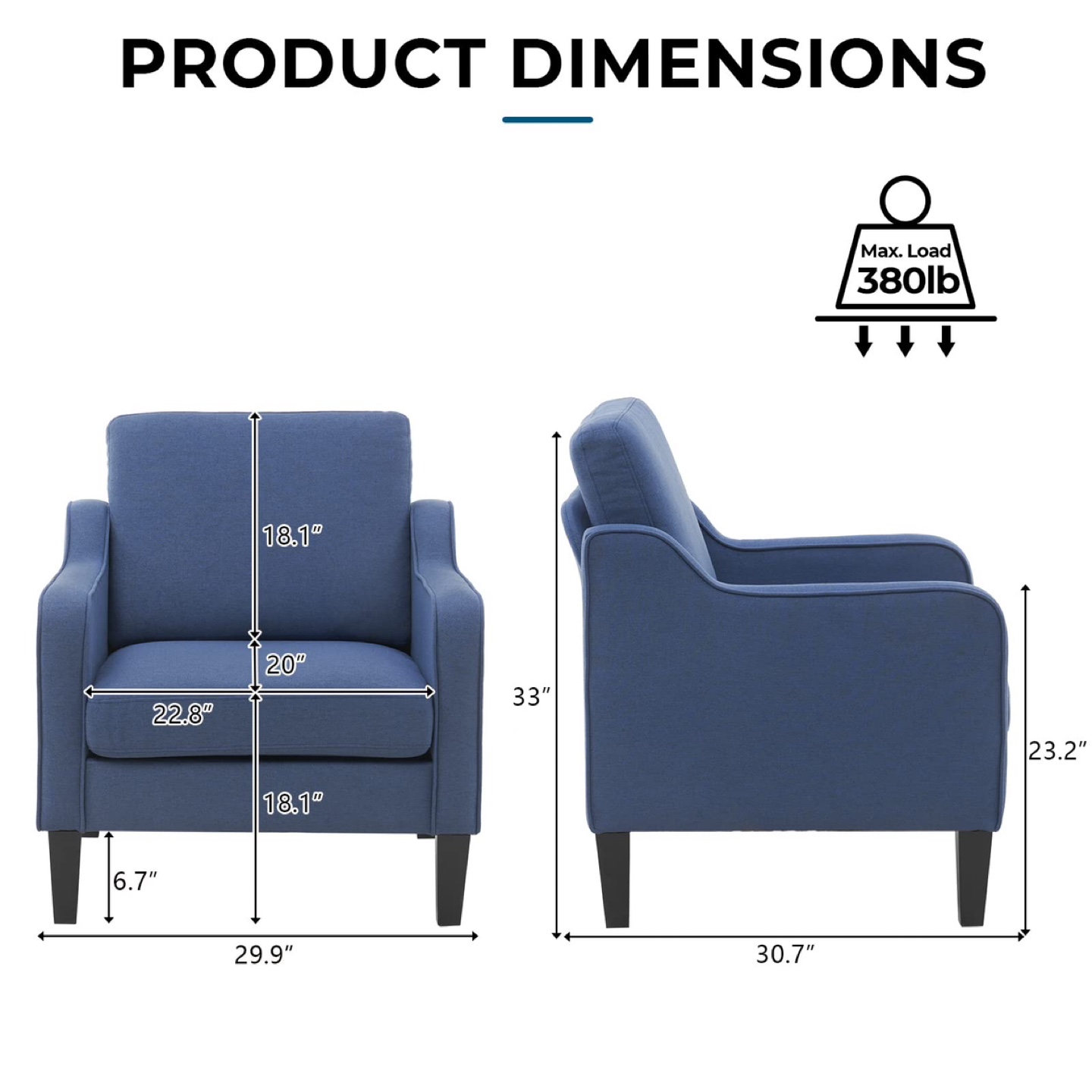 VINGLI Mid Century Modern Accent Chair,Navy Blue Fabric - photo 4