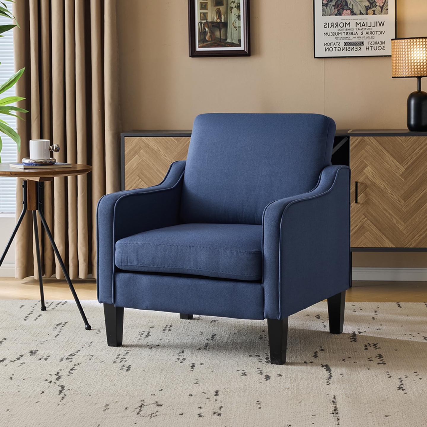 VINGLI Mid Century Modern Accent Chair,Navy Blue Fabric