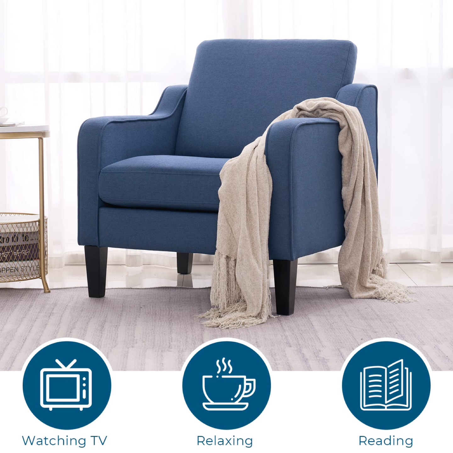 VINGLI Mid Century Modern Accent Chair,Navy Blue Fabric - photo 3